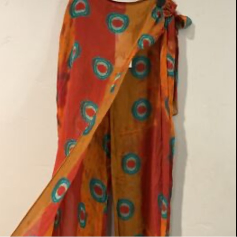 Zara Orange and Teal Printed Sheer Pants - Picture 2 of 4